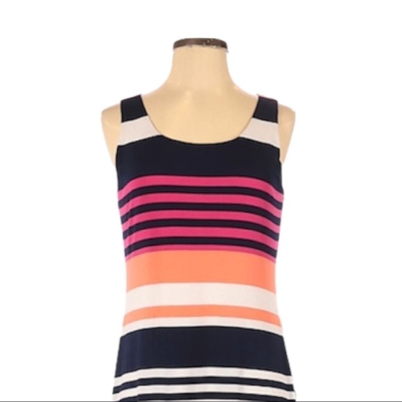 Jessica Howard Stripe Jersey Maxi Dress Sleeveless Scoop Neck Column Side Slit S - Picture 3 of 8